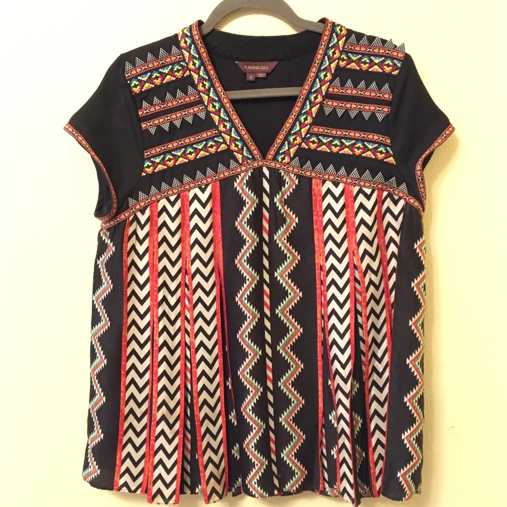 Anthro Ranna Gill Black Abstract Blouse